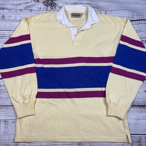 VTG Britches Great Outdoors Mens Long Sleeve Rugby Polo Shirt XL Cotton Yellow
